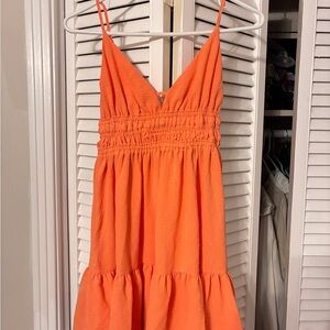Orange Smocked Waist Summer Dress